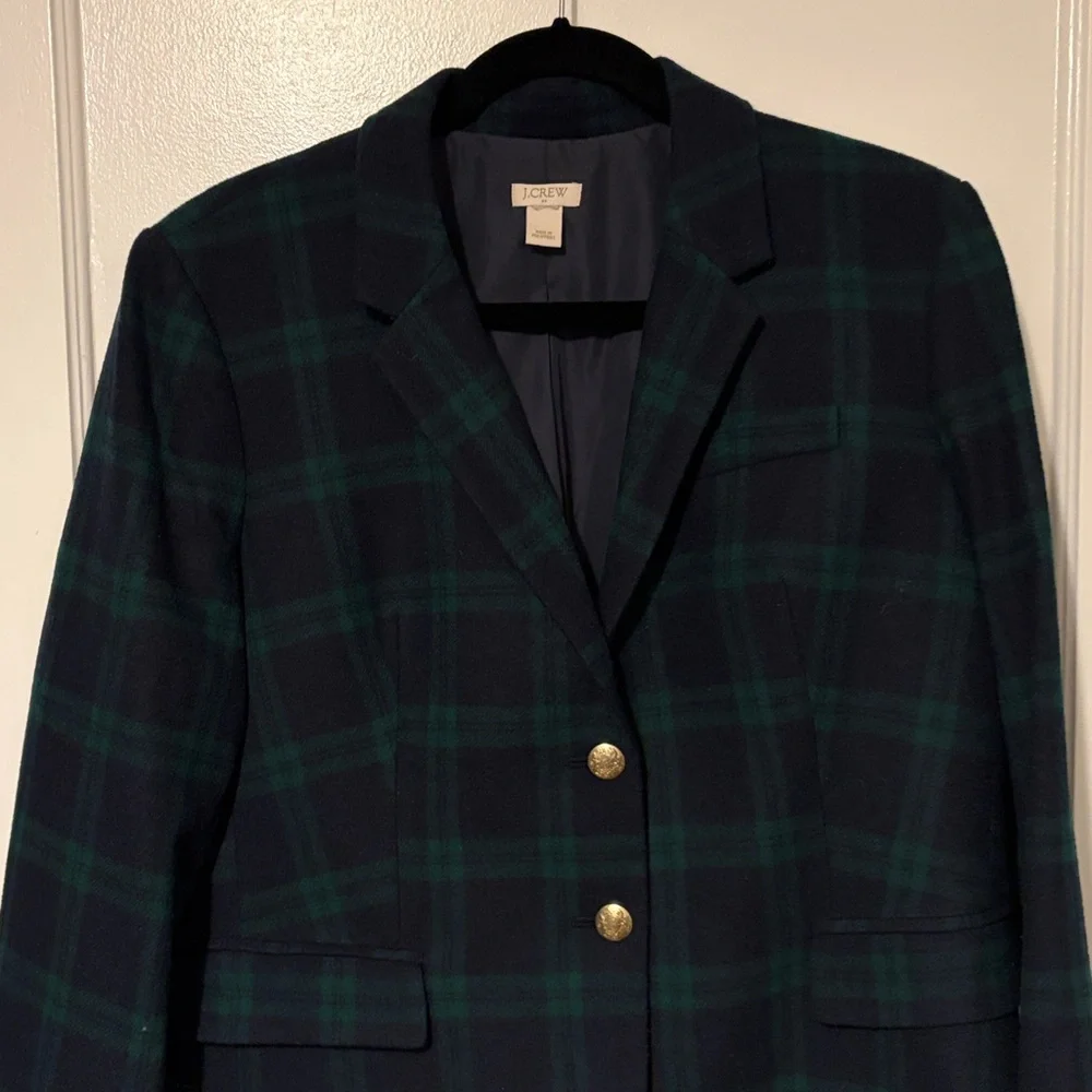 Rare!! J. Crew Black-watch (Black, Navy and Green) Plaid women’s wool Blazer. - Picture 2 of 9